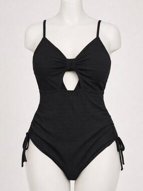 SHEIN Black One-Piece Swimsuit with Front Knot and Side Ties